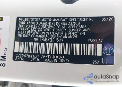 2020 Toyota C-Hr Le из США, поврежденный, VIN NMTKHMBX2LR113449